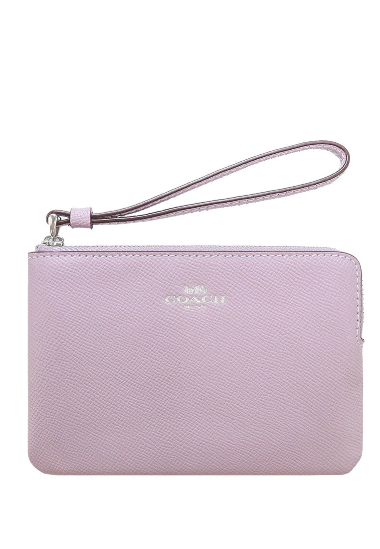 Coach Corner Zip Wristlet In Crossgrain Leather - Light Purple