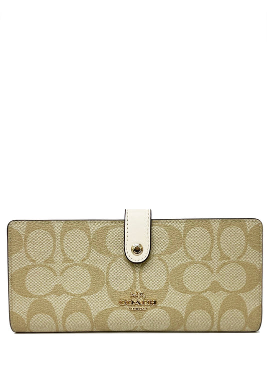 Coach Slim Wallet In Signature Canvas - Brown/White