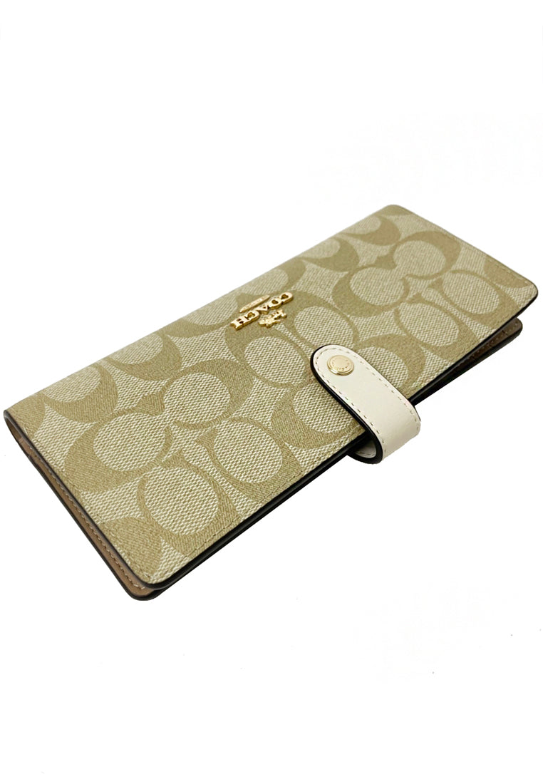 Coach Slim Wallet In Signature Canvas - Brown/White