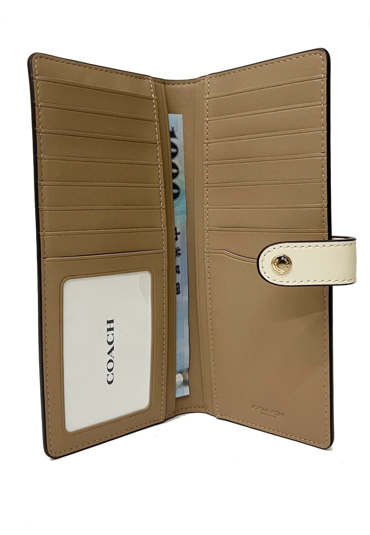 Coach Slim Wallet In Signature Canvas - Brown/White