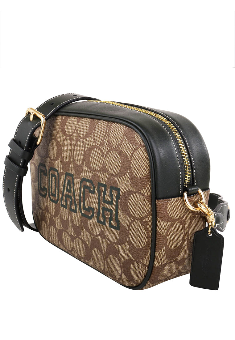 Coach Jamie Camera Bag In Signature Canvas With Varsity Motif - Brown/Amazon Green