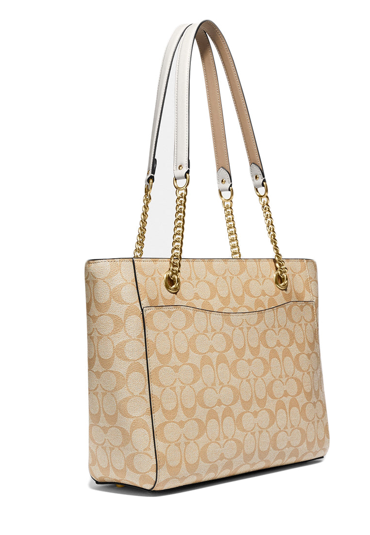 Coach Signature Cammie Chain Tote - Light Brown/White