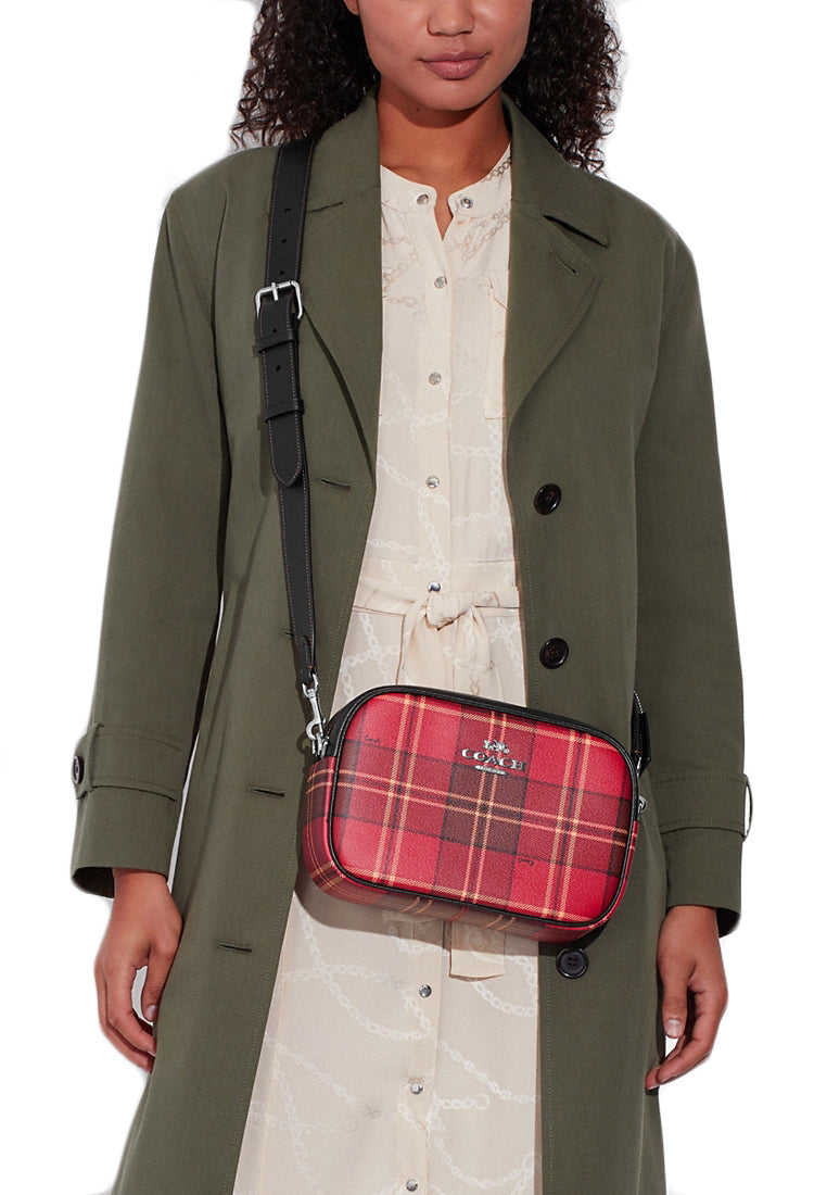 Coach Jamie Camera Bag With Tartan Plaid Print - Red/Multi