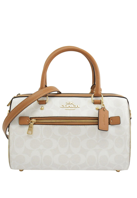 Coach Rowan Satchel In Blocked Signature Canvas - White/Brown