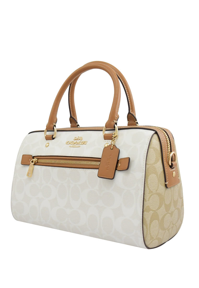 Coach Rowan Satchel In Blocked Signature Canvas - White/Brown