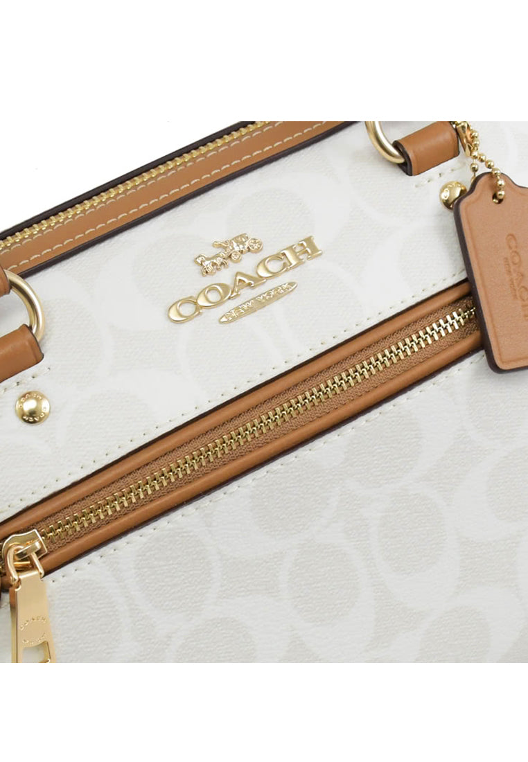 Coach Rowan Satchel In Blocked Signature Canvas - White/Brown