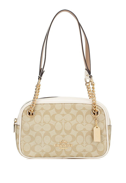 Coach Cammie Chain Shoulder Bag In Signature Canvas Gold/Light Khaki Chalk