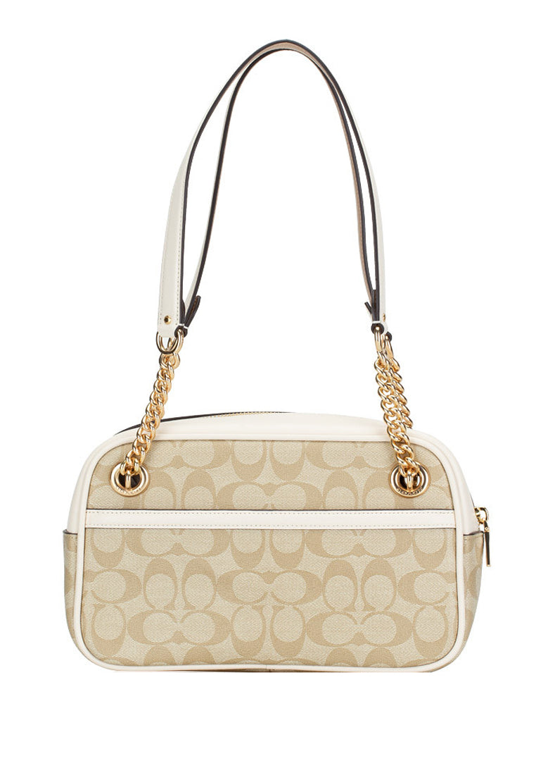 Coach Cammie Chain Shoulder Bag In Signature Canvas Gold/Light Khaki Chalk