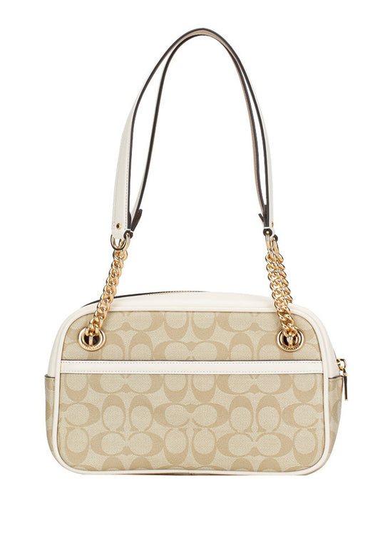 Coach Cammie Chain Shoulder Bag In Signature Canvas Gold/Light Khaki Chalk