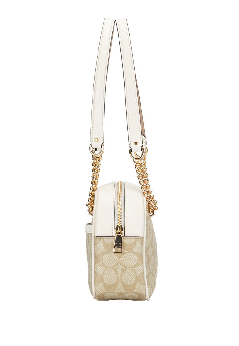 Coach Cammie Chain Shoulder Bag In Signature Canvas Gold/Light Khaki Chalk