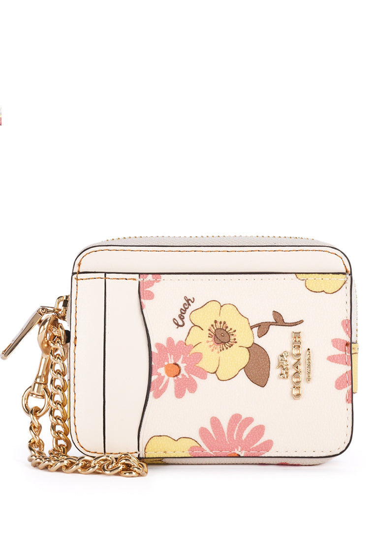 Coach Zip Card Case With Floral Cluster Print - White/Multi