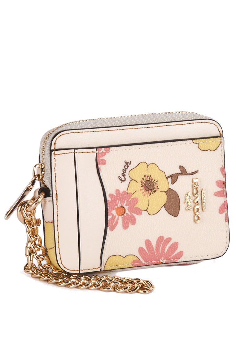 Coach Zip Card Case With Floral Cluster Print - White/Multi