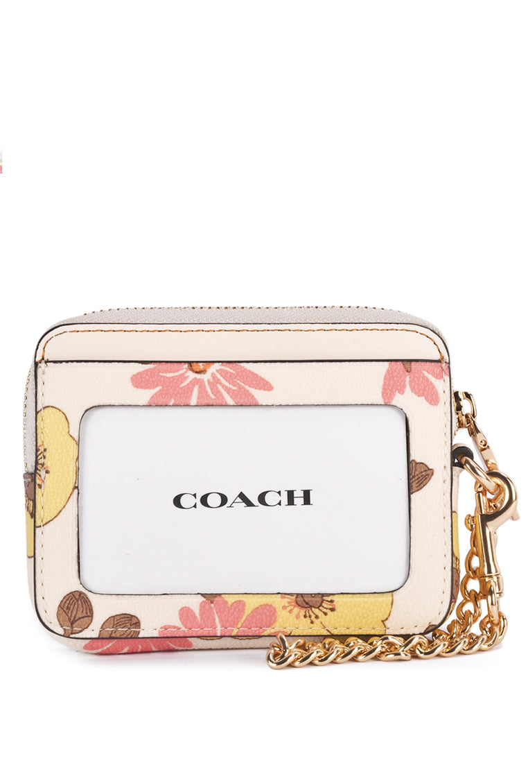 Coach Zip Card Case With Floral Cluster Print - White/Multi