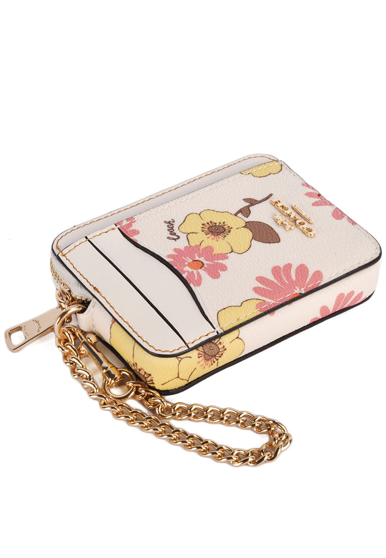 Coach Zip Card Case With Floral Cluster Print - White/Multi