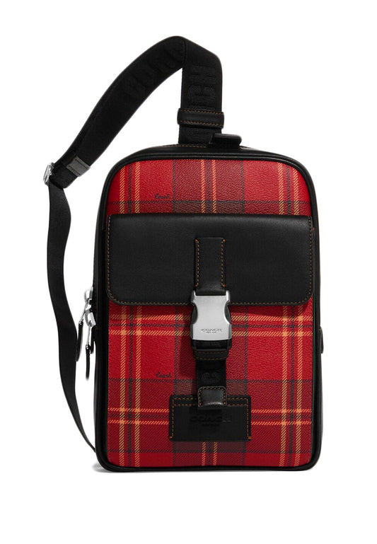 Coach Track Pack With Tartan Plaid Print - Red/Black