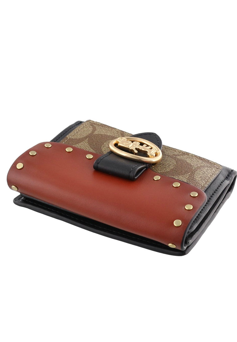 Coach Georgie Small Wallet In Colorblock Signature Canvas With Rivets - Brown/Terracotta