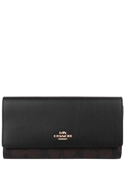 Coach Slim Trifold Wallet In Signature Canvas - Dark Brown