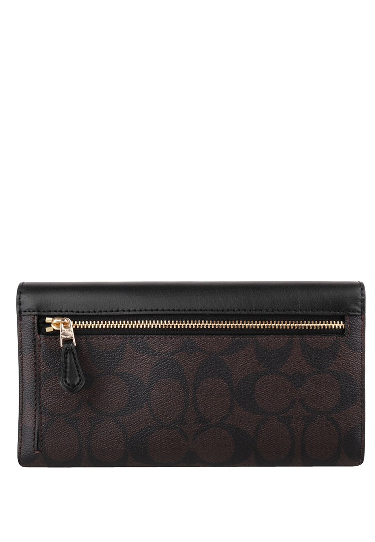 Coach Slim Trifold Wallet In Signature Canvas - Dark Brown