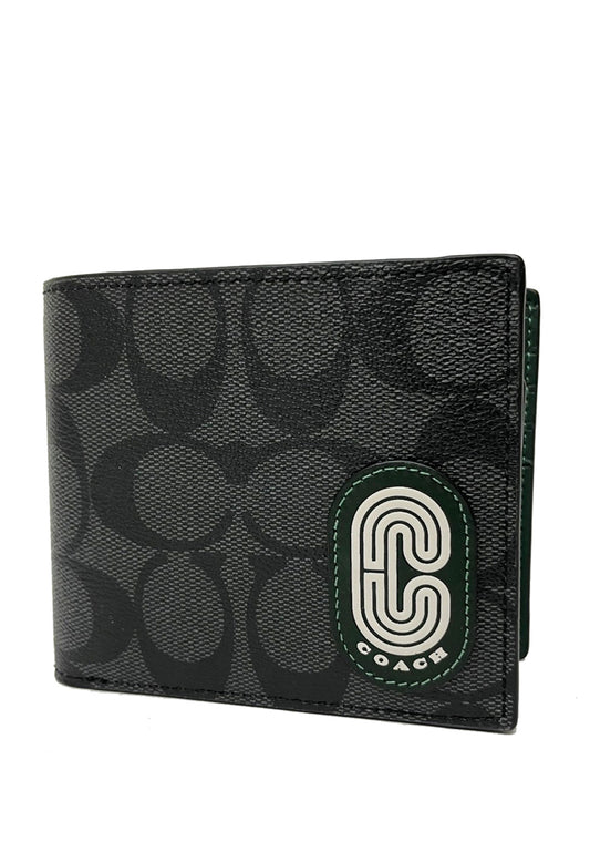 Coach 3 In 1 Mens Wallet In Colorblock Signature Canvas With Coach Patch - Black/Dark Green