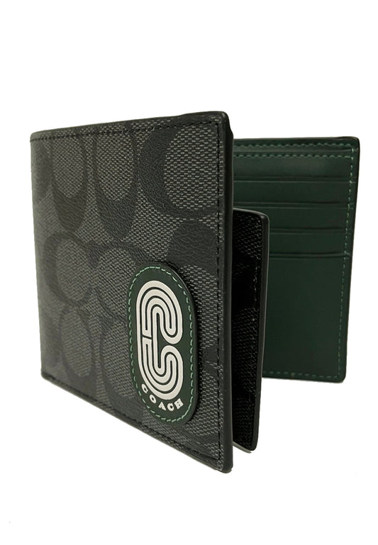 Coach 3 In 1 Mens Wallet In Colorblock Signature Canvas With Coach Patch - Black/Dark Green