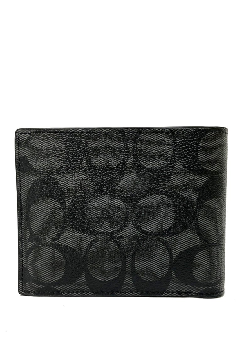 Coach 3 In 1 Mens Wallet In Colorblock Signature Canvas With Coach Patch - Black/Dark Green