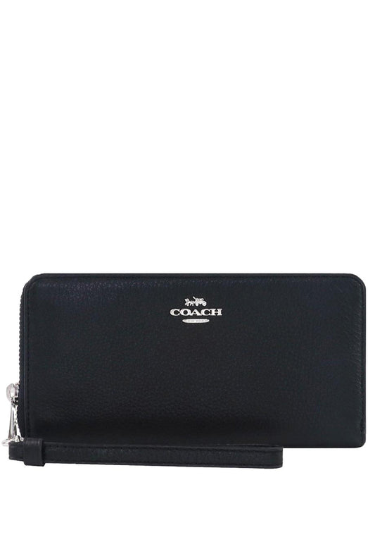 Coach Long Zip Around Wallet - Black (Silver Logo)