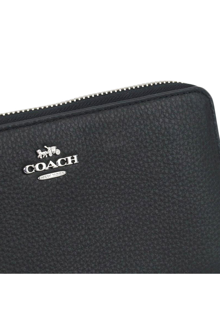 Coach Long Zip Around Wallet - Black (Silver Logo)