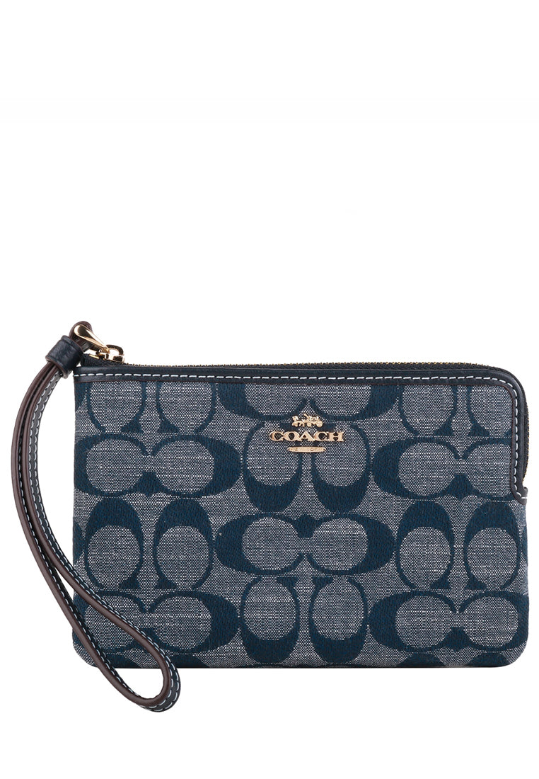 Coach Corner Zip Wristlet In Signature Chambray - Denim