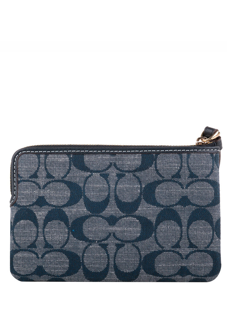 Coach Corner Zip Wristlet In Signature Chambray - Denim