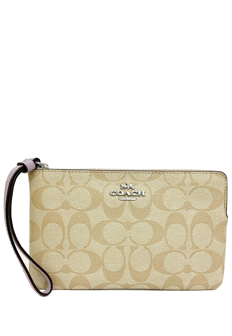 Coach Large Corner Zip Wristlet In Signature Canvas - Brown/Purple