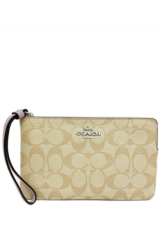 Coach Large Corner Zip Wristlet In Signature Canvas - Brown/Purple