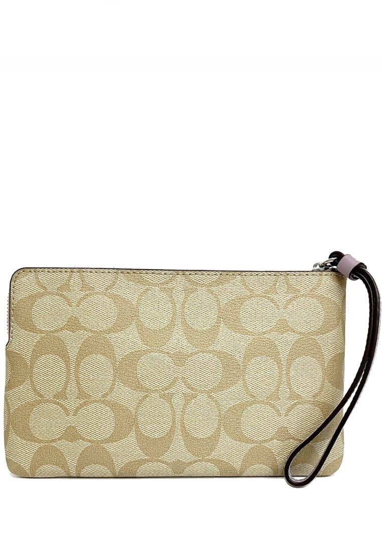 Coach Large Corner Zip Wristlet In Signature Canvas - Brown/Purple