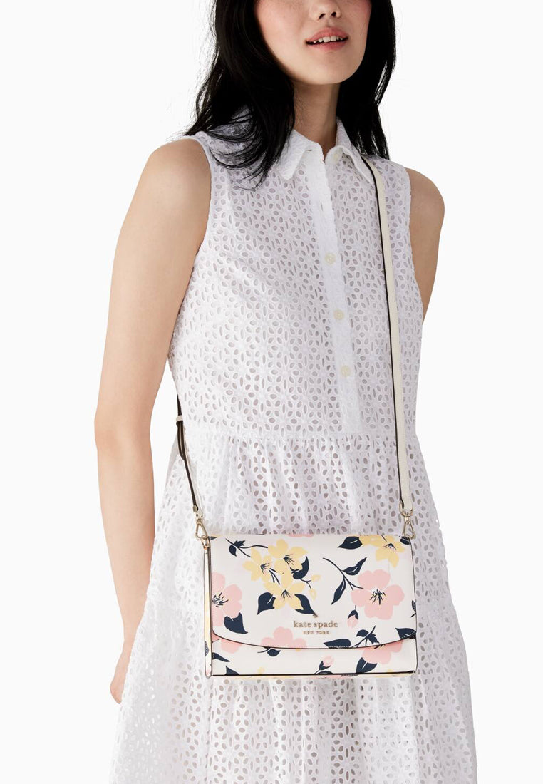 Kate Spade Carson Convertible Crossbody Bag in Lily Blossoms Print - Cream/Multi