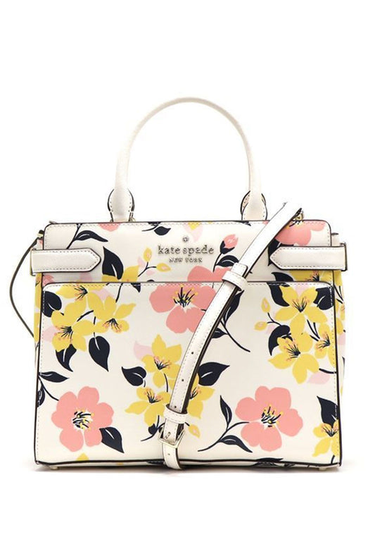 Kate Spade Staci Lily Blooms Medium Satchel - Cream