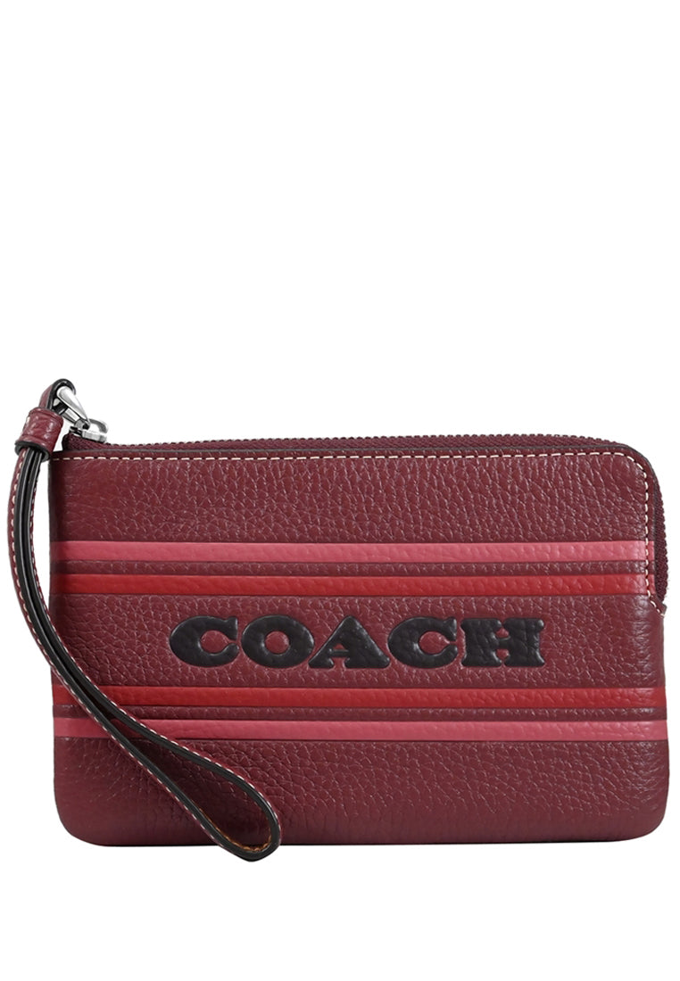 Coach Corner Zip Wristlet With Coach Stripe - Wine