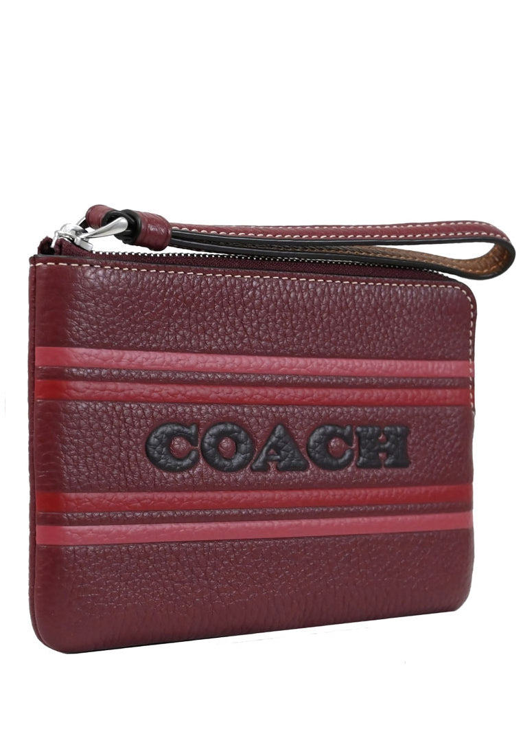 Coach Corner Zip Wristlet With Coach Stripe - Wine