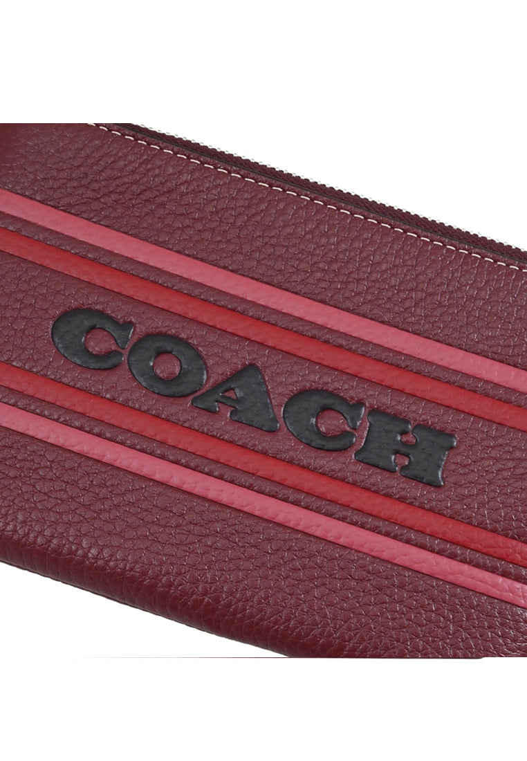 Coach Corner Zip Wristlet With Coach Stripe - Wine