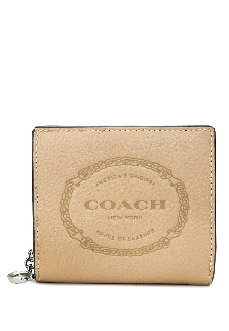 Coach Snap Wallet With Coach Heritage - Beige