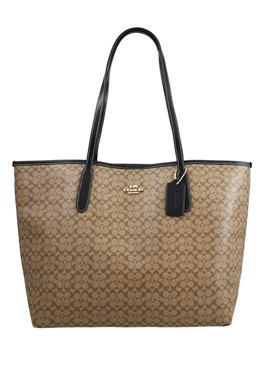 Coach City Tote In Signature Canvas - Brown/Black