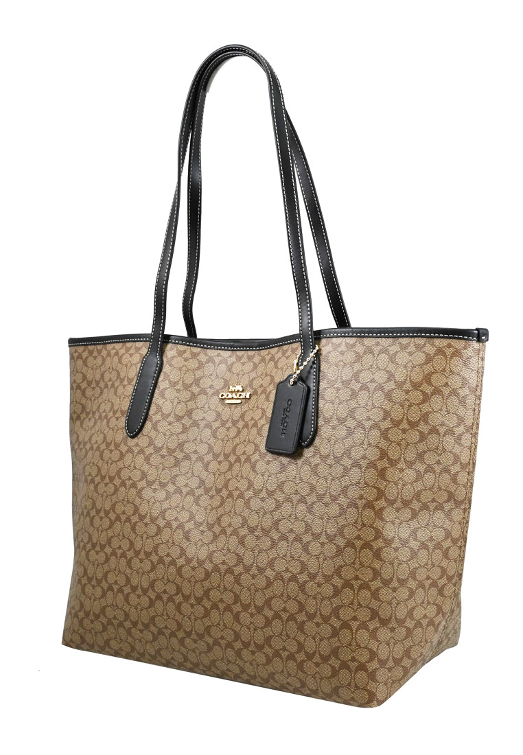 Coach City Tote In Signature Canvas - Brown/Black