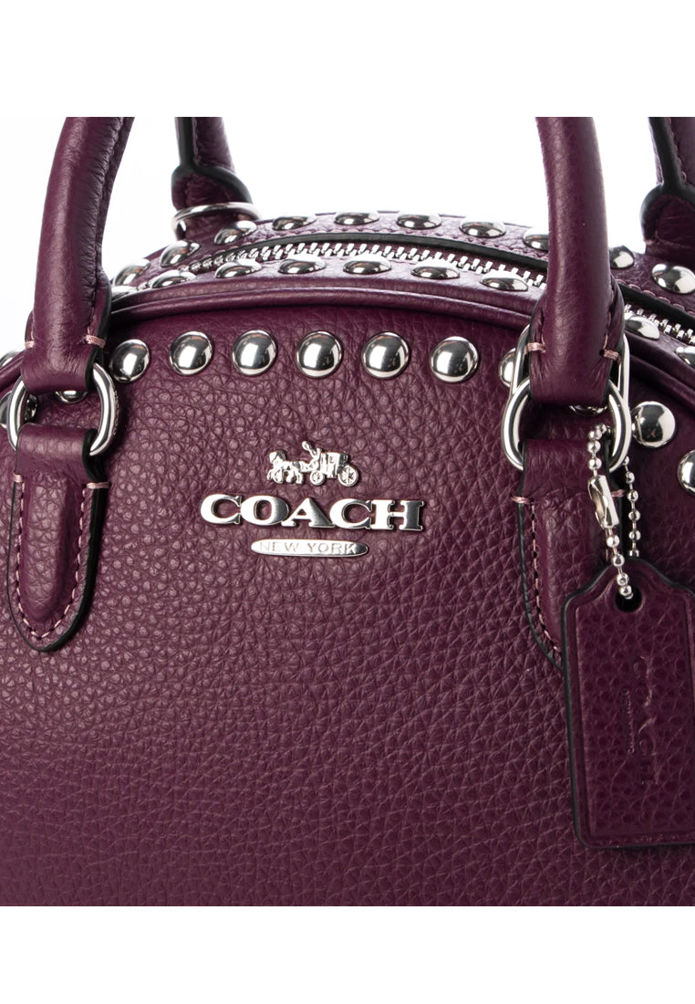 Coach Sydney Satchel With Rivets - Deep Berry