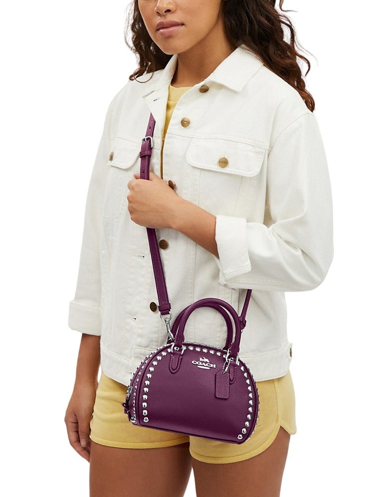 Coach Sydney Satchel With Rivets - Deep Berry