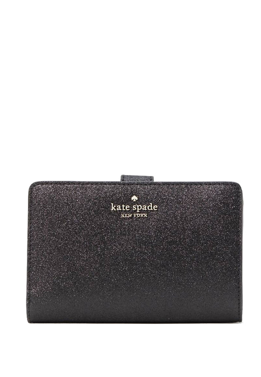 Kate Spade Shimmy Glitter Fabric Boxed Medium Compact Wallet - Black