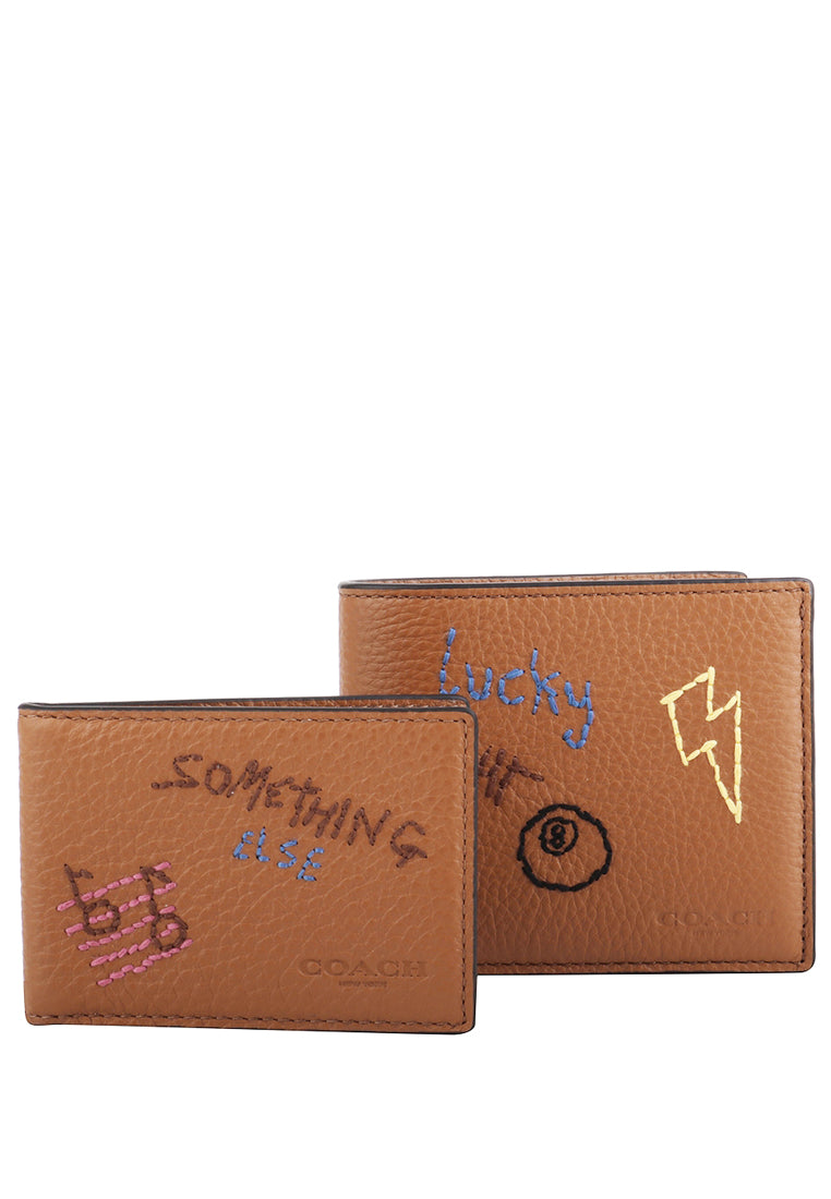 Coach 3 In 1 Mens Wallet With Diary Embroidery - Brown