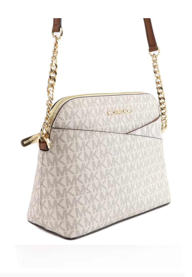 Michael Kors Jet Set Travel Medium Dome Crossbody Bag In Signature - Vanilla/Brown