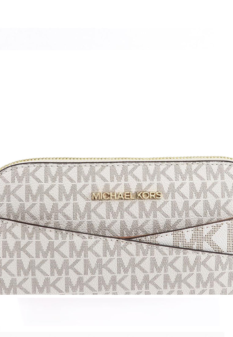 Michael Kors Jet Set Travel Medium Dome Crossbody Bag In Signature - Vanilla/Brown