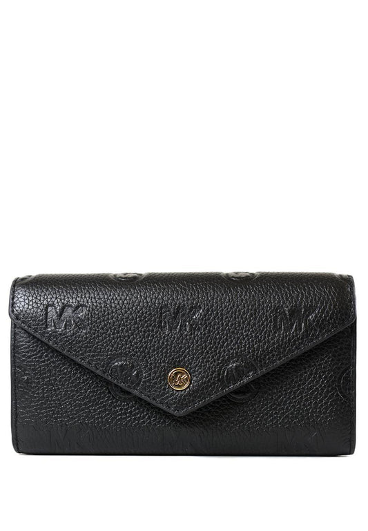 Michael Kors Jet Set Travel Large Logo Embossed Leather Envelope Continental Wallet - Black