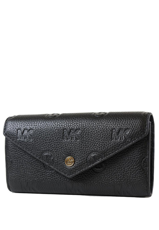 Michael Kors Jet Set Travel Large Logo Embossed Leather Envelope Continental Wallet - Black