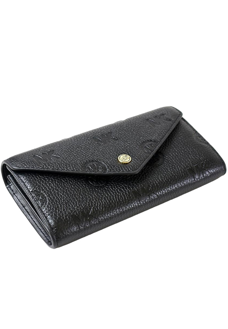 Michael Kors Jet Set Travel Large Logo Embossed Leather Envelope Continental Wallet - Black