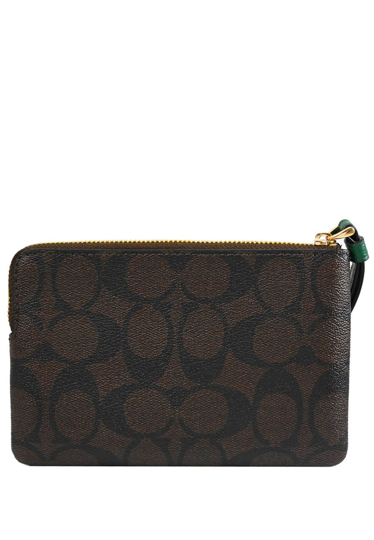 Coach Corner Zip Wristlet In Signature Canvas - Brown/Green